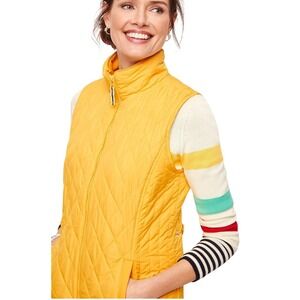 Talbots XL Yellow Quilted Puffer Vest Striped Lining